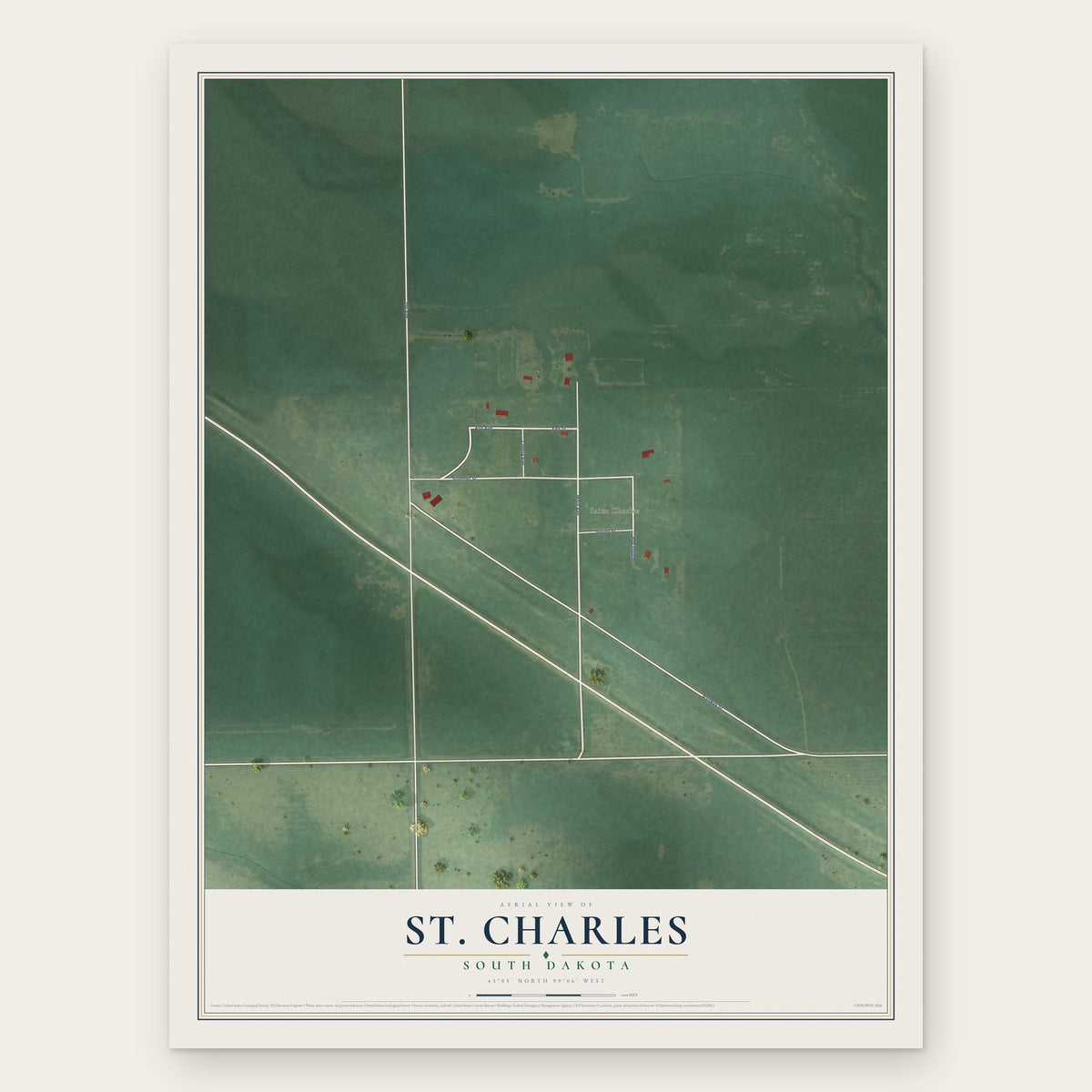 St. Charles, South Dakota map print, the full design