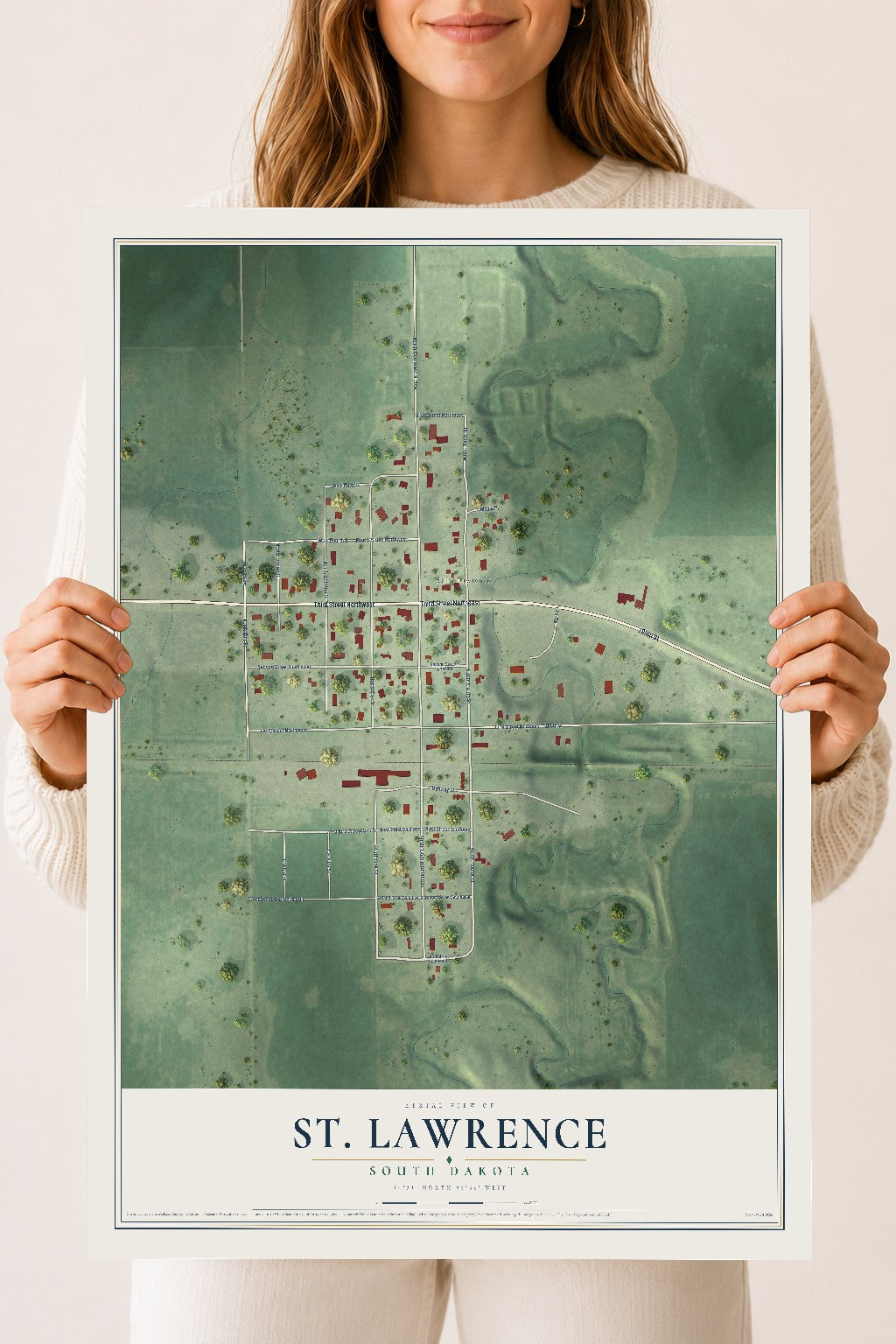 Map of St. Lawrence, South Dakota, 18 x 24 inch unframed archival matte print
