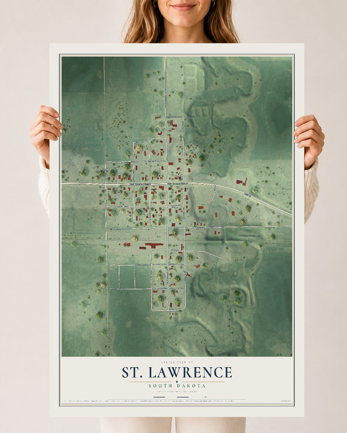 Map of St. Lawrence, South Dakota, 24 x 36 inch unframed archival matte print