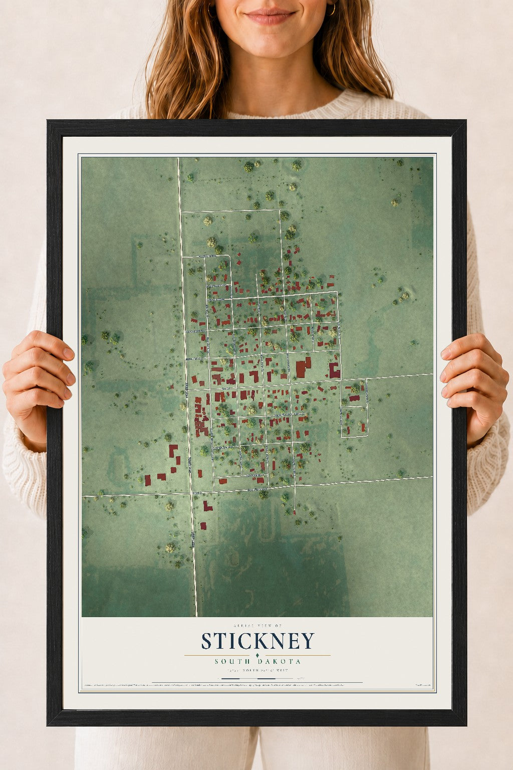 Map of Stickney, South Dakota, 18 x 24 inch print in a black wood frame