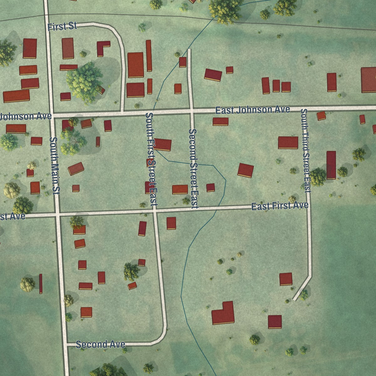 Close-up of the map of Stockholm, South Dakota print showing street and building detail