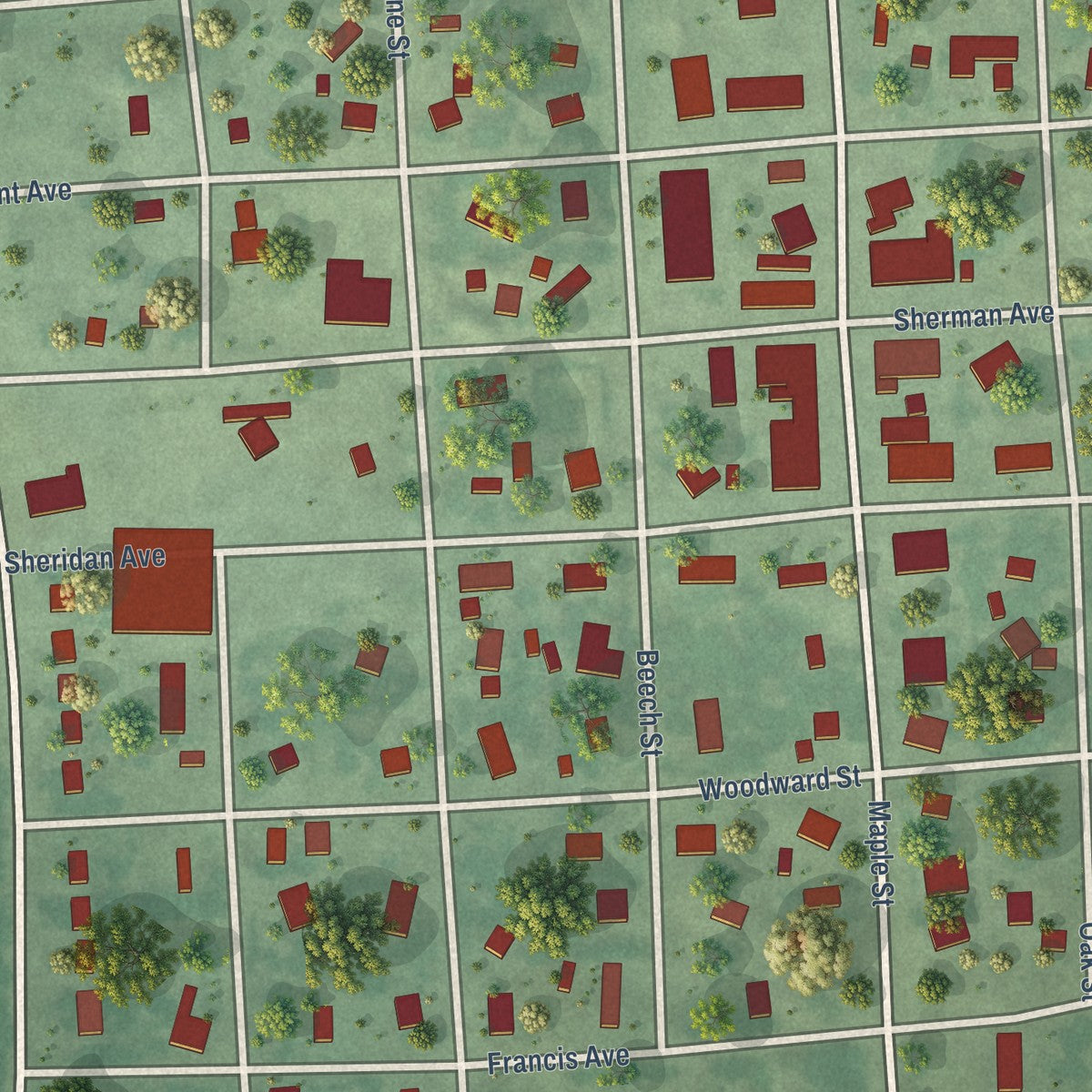 Close-up of the map of Summit, South Dakota print showing street and building detail