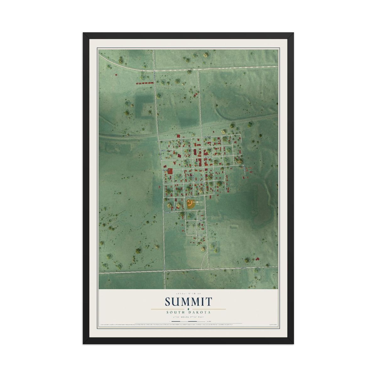 Map of Summit, South Dakota, 12 x 18 inch print in a black wood frame