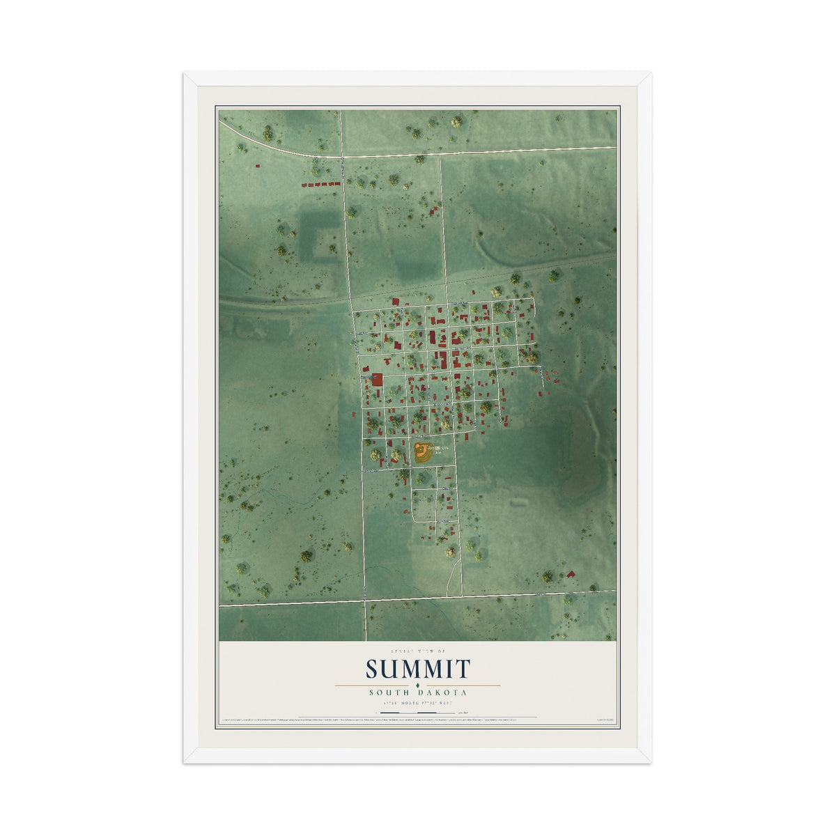 Map of Summit, South Dakota, 12 x 18 inch print in a white wood frame