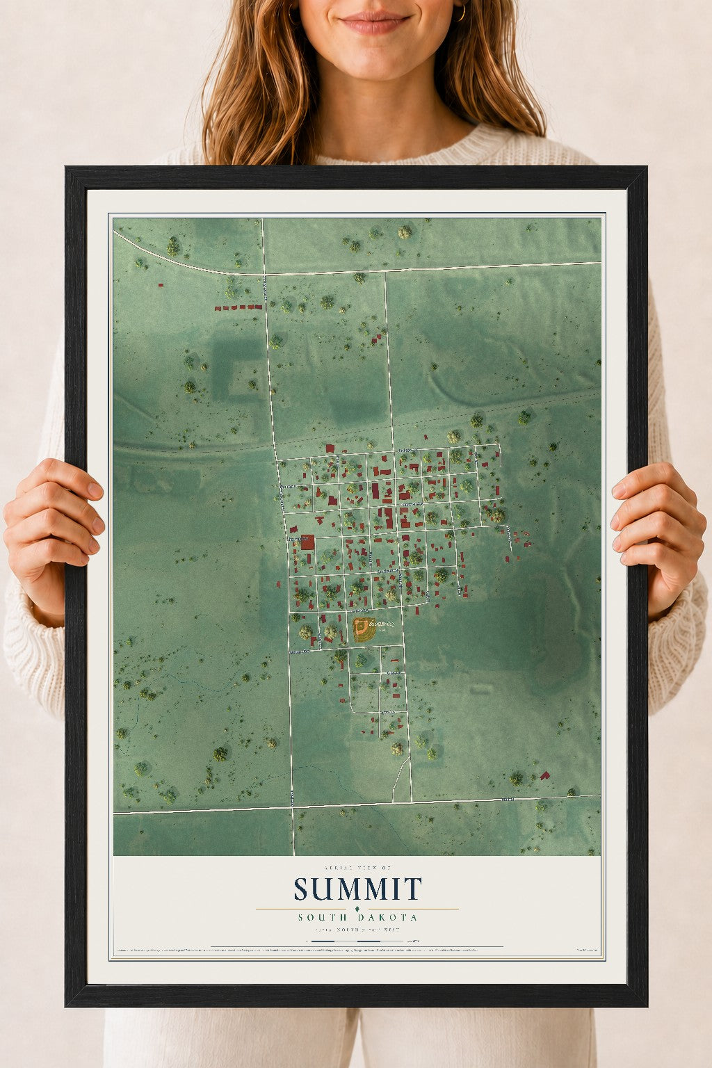 Map of Summit, South Dakota, 18 x 24 inch print in a black wood frame