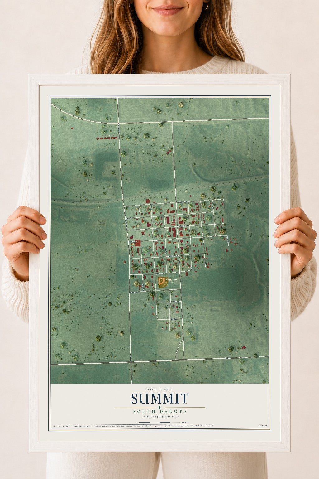 Map of Summit, South Dakota, 18 x 24 inch print in a white wood frame