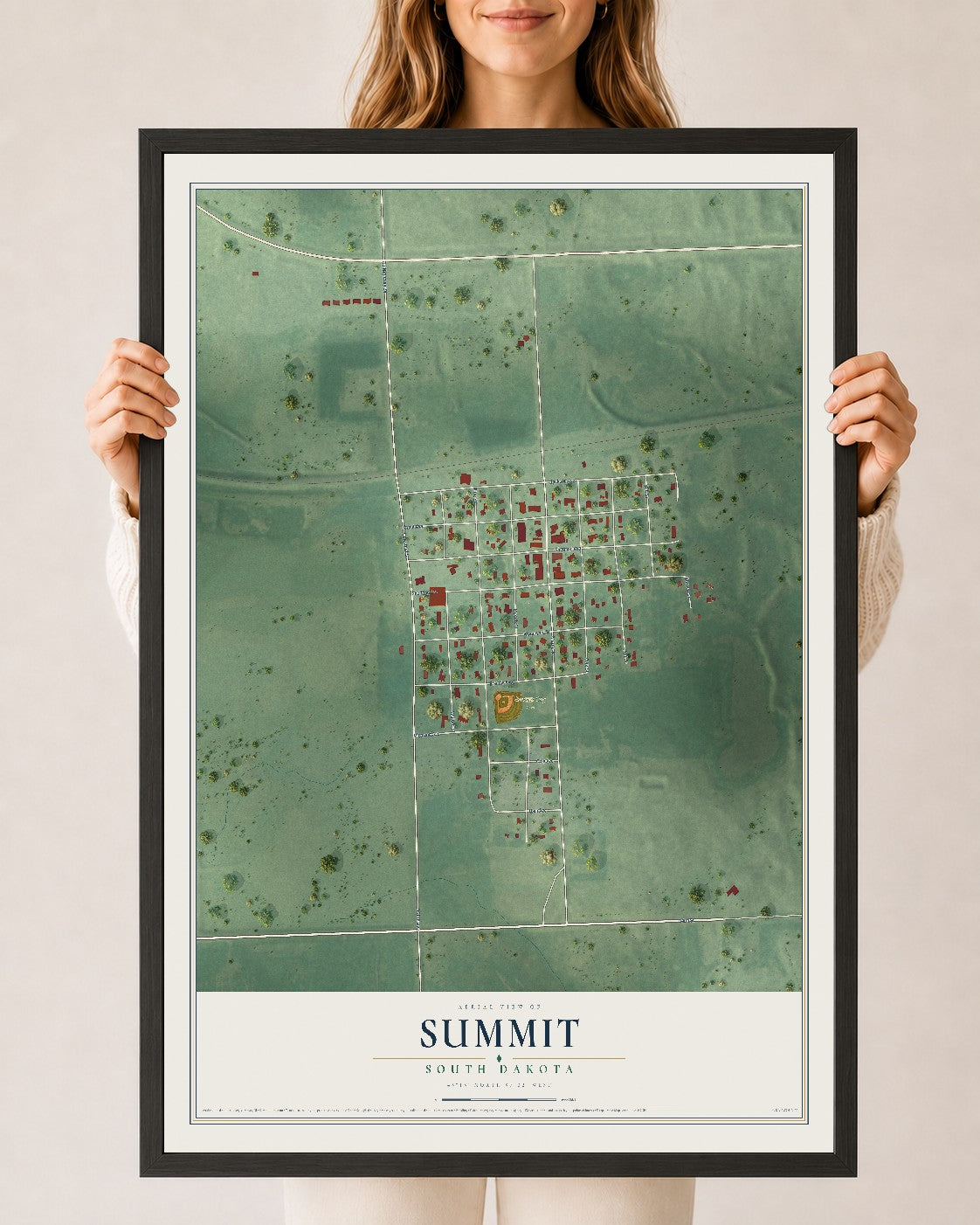 Map of Summit, South Dakota, 24 x 36 inch print in a black wood frame