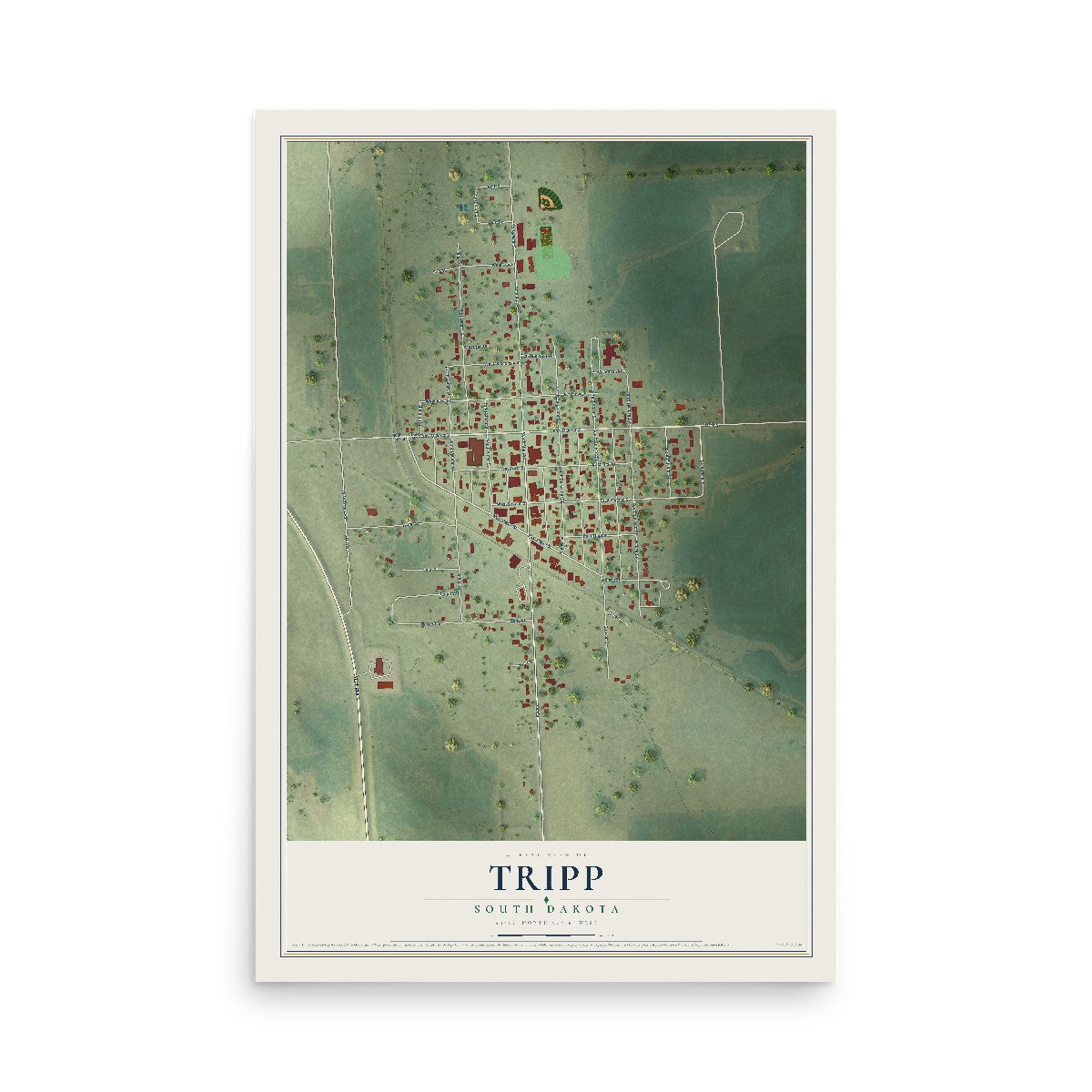Map of Tripp, South Dakota, 12 x 18 inch unframed archival matte print