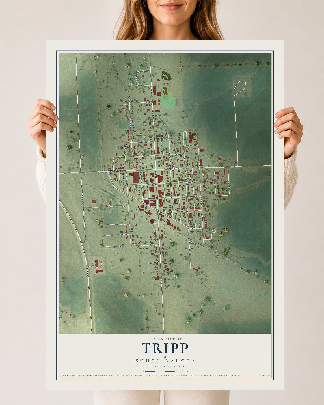 Map of Tripp, South Dakota, 24 x 36 inch unframed archival matte print