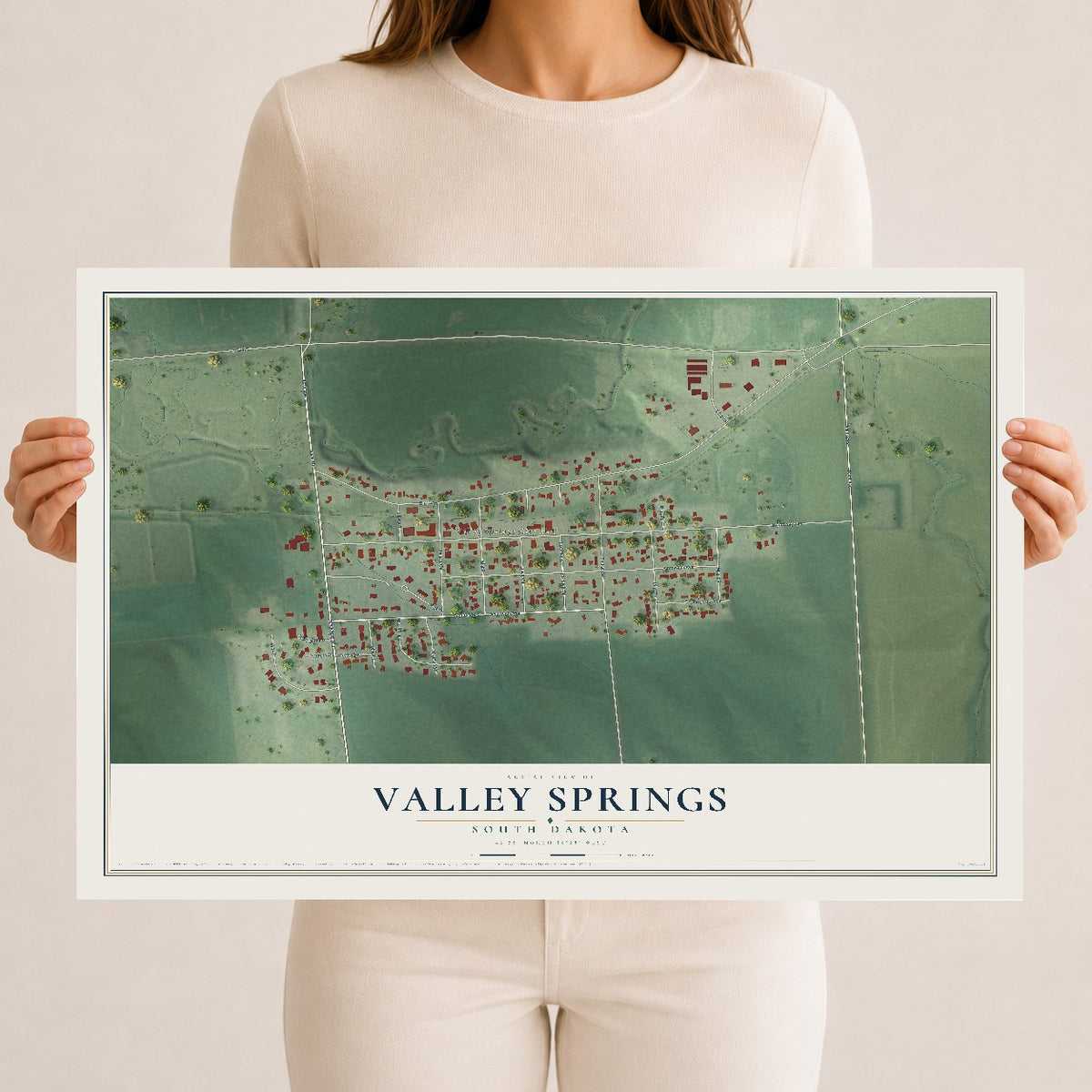 Map of Valley Springs, South Dakota, 12 x 18 inch unframed archival matte print