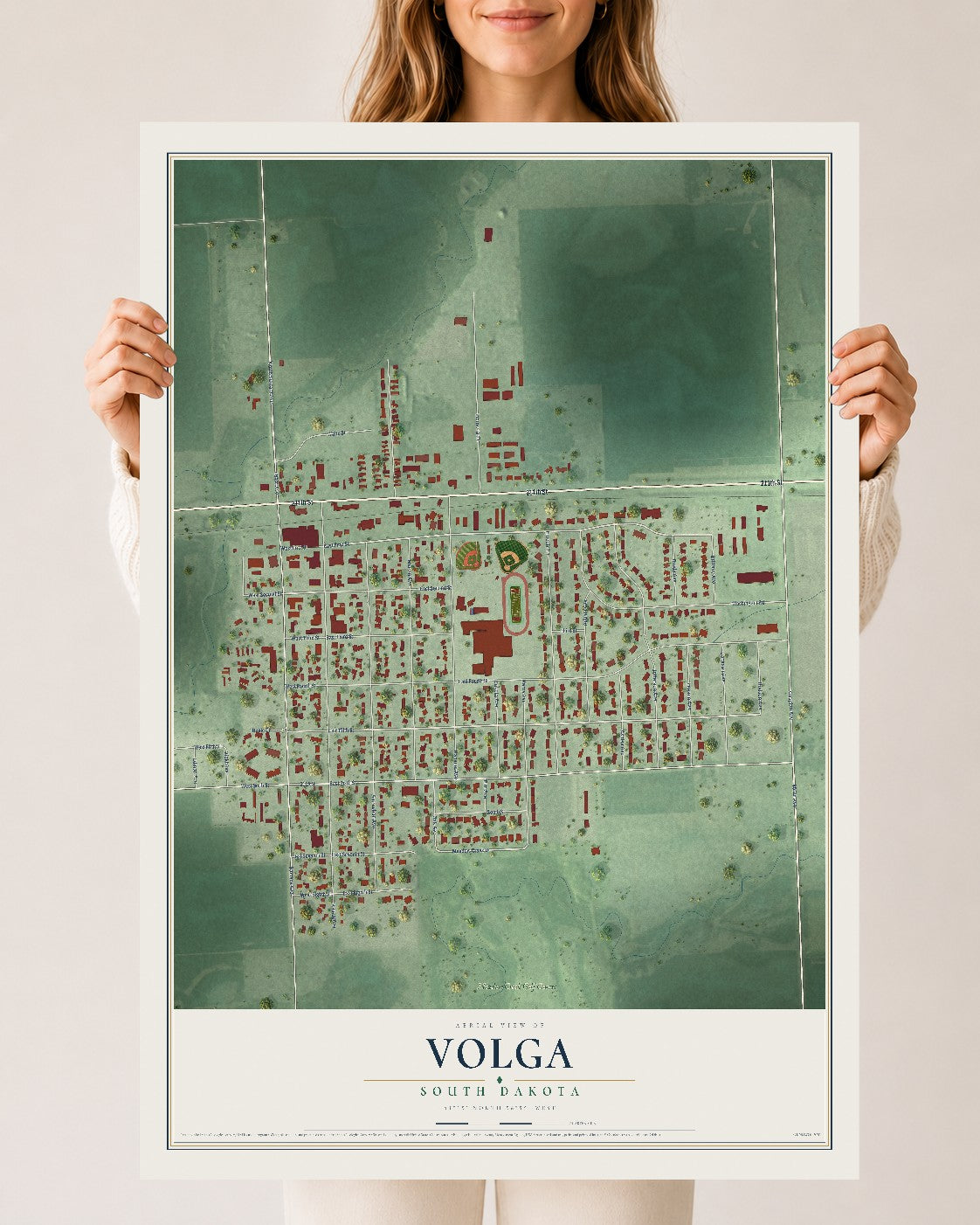 Map of Volga, South Dakota, 24 x 36 inch unframed archival matte print