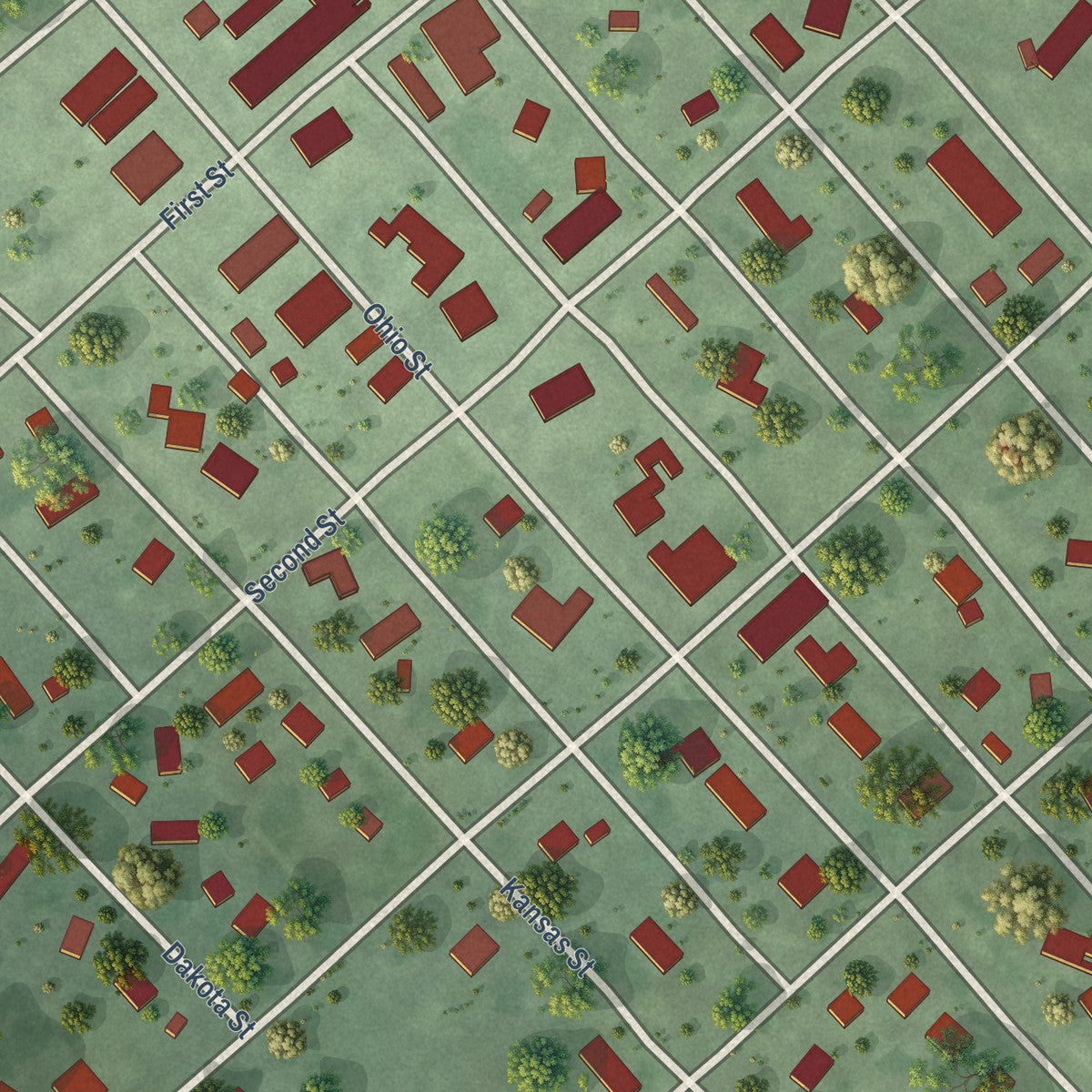 Close-up of the map of Wakonda, South Dakota print showing street and building detail