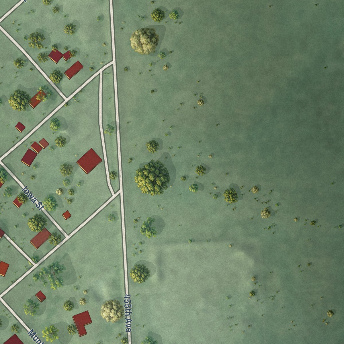 Second close-up of the map of Wakonda, South Dakota print showing more streets and buildings