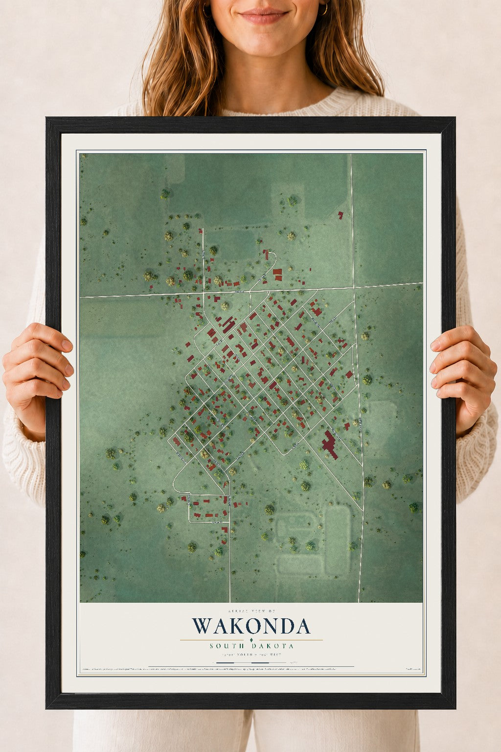 Map of Wakonda, South Dakota, 18 x 24 inch print in a black wood frame