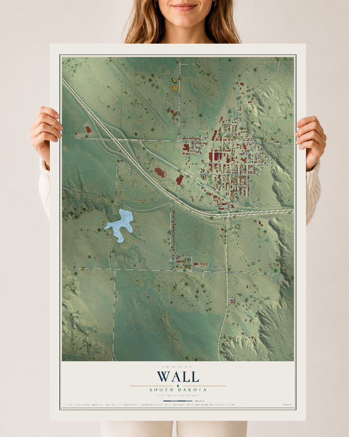 Map of Wall, South Dakota, 24 x 36 inch unframed archival matte print