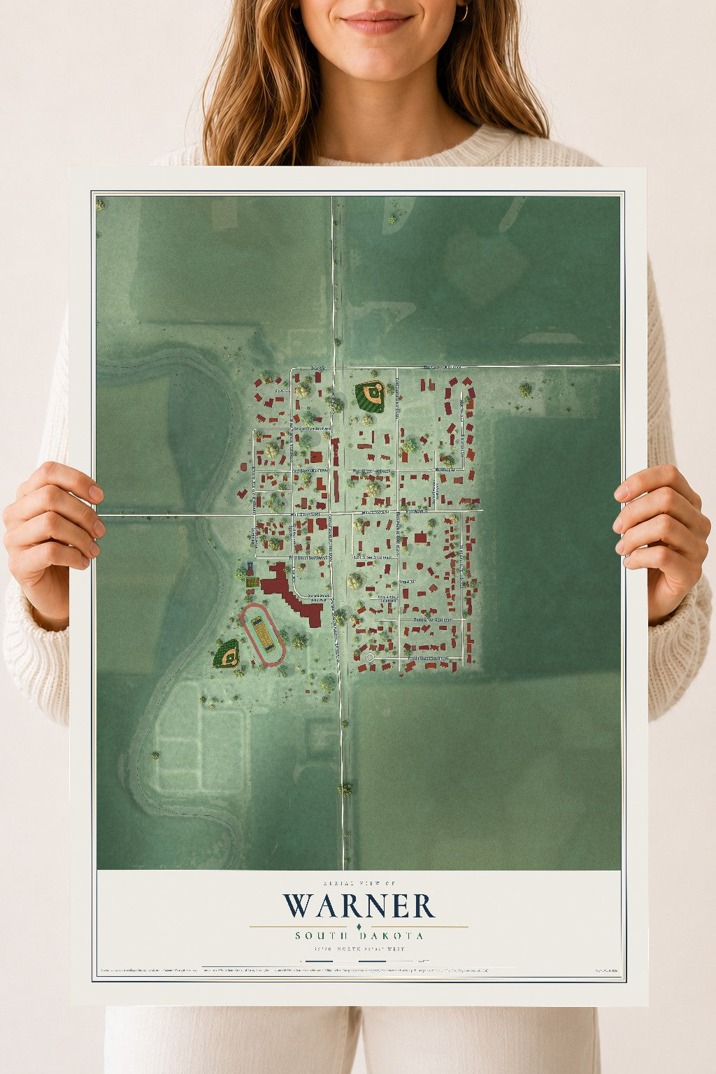 Map of Warner, South Dakota, 18 x 24 inch unframed archival matte print