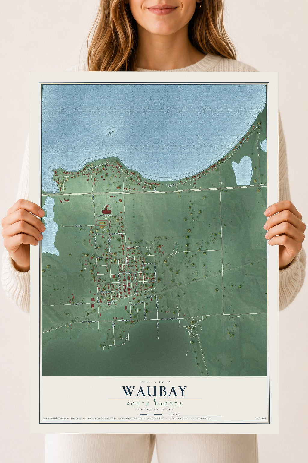 Map of Waubay, South Dakota, 18 x 24 inch unframed archival matte print