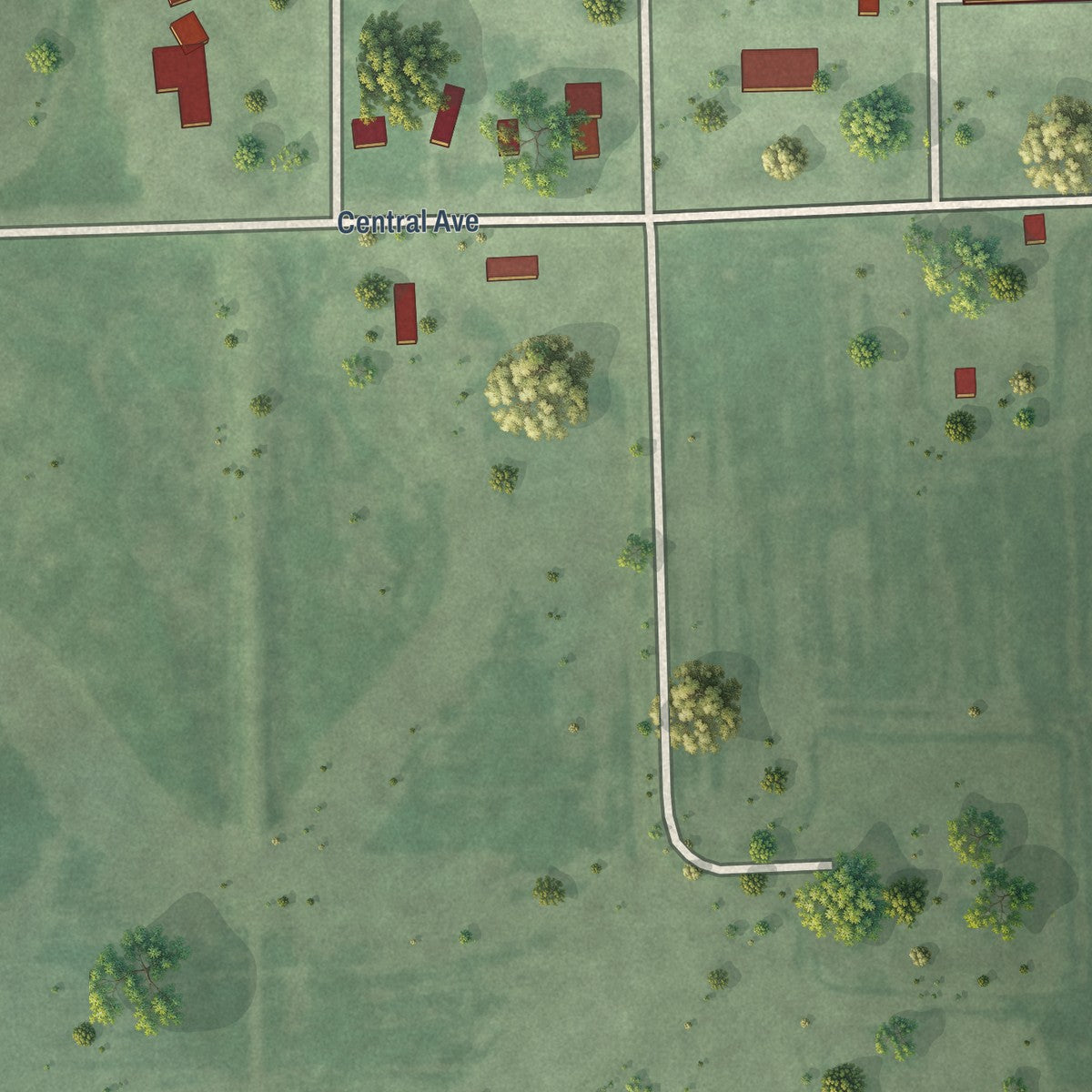 Close-up of the map of Waverly, South Dakota print showing street and building detail