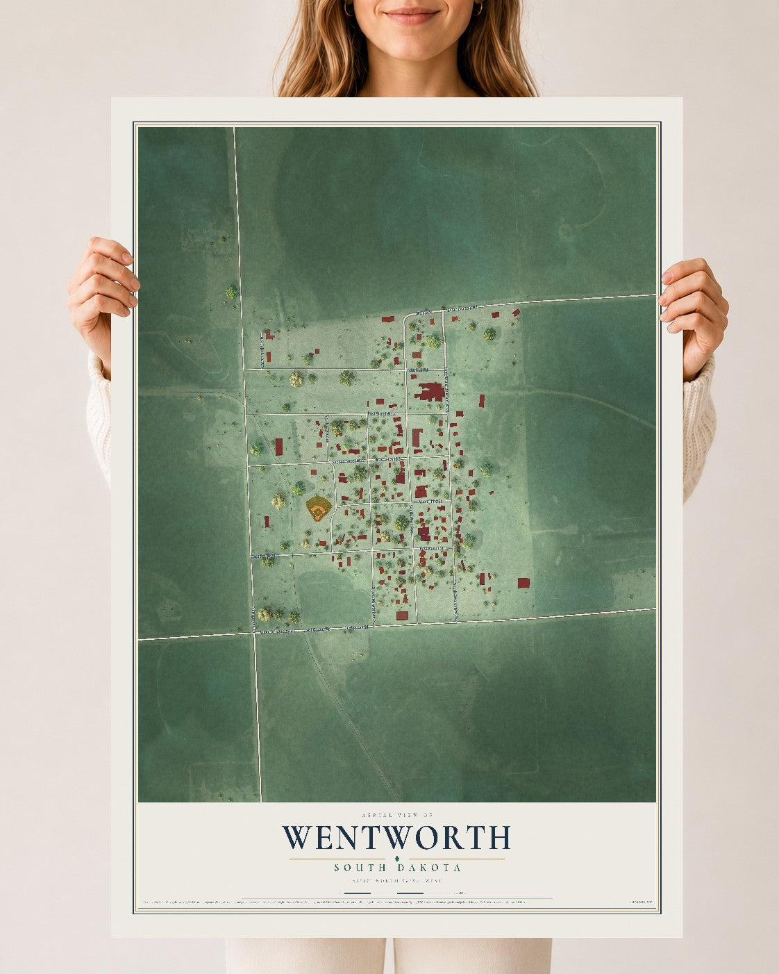 Map of Wentworth, South Dakota, 24 x 36 inch unframed archival matte print