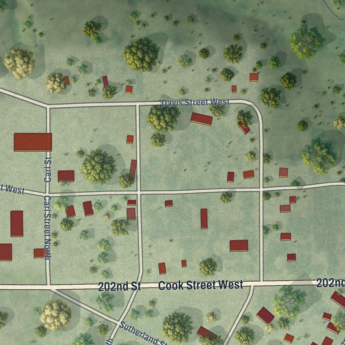 Second close-up of the map of Wessington, South Dakota print showing more streets and buildings