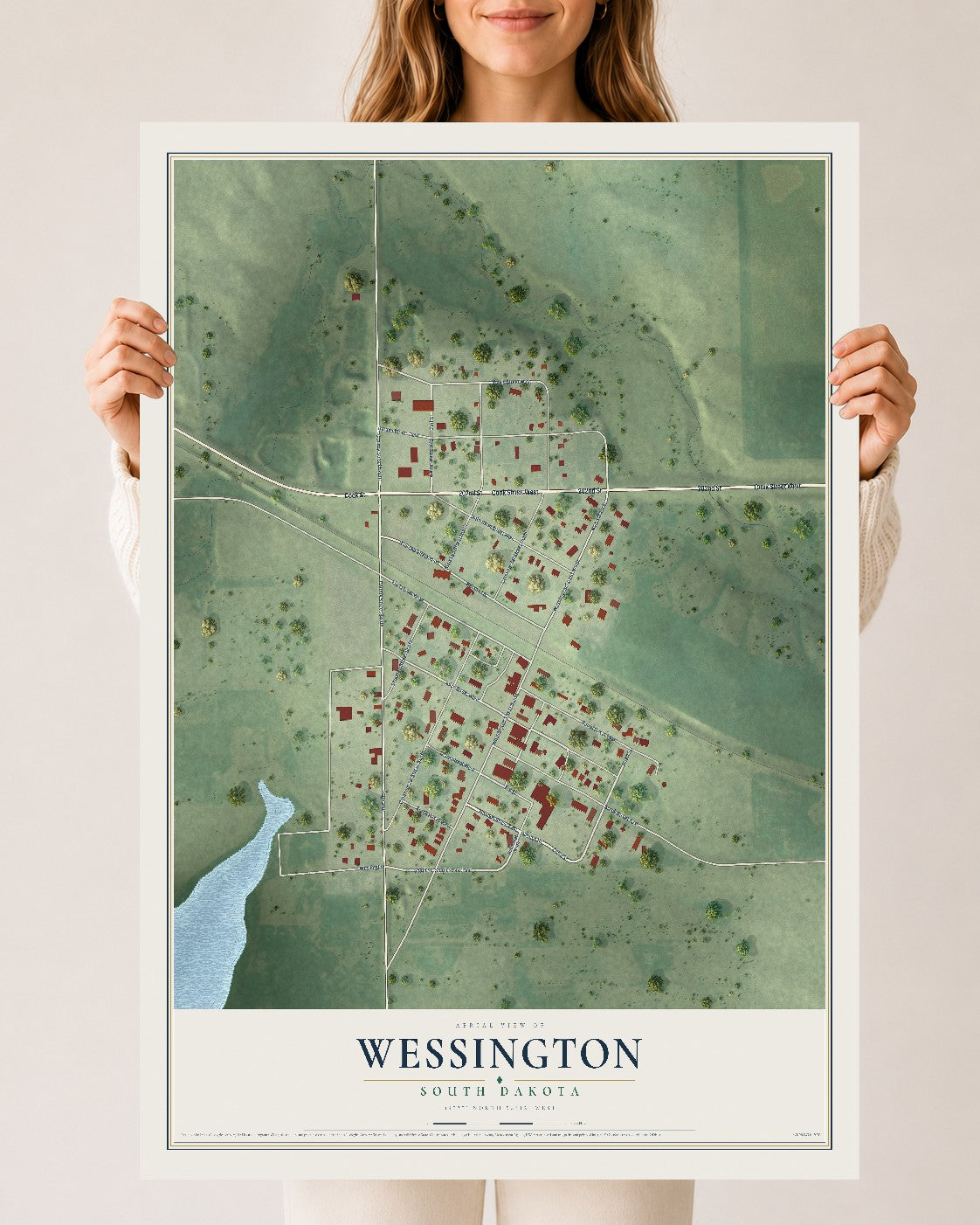Map of Wessington, South Dakota, 24 x 36 inch unframed archival matte print