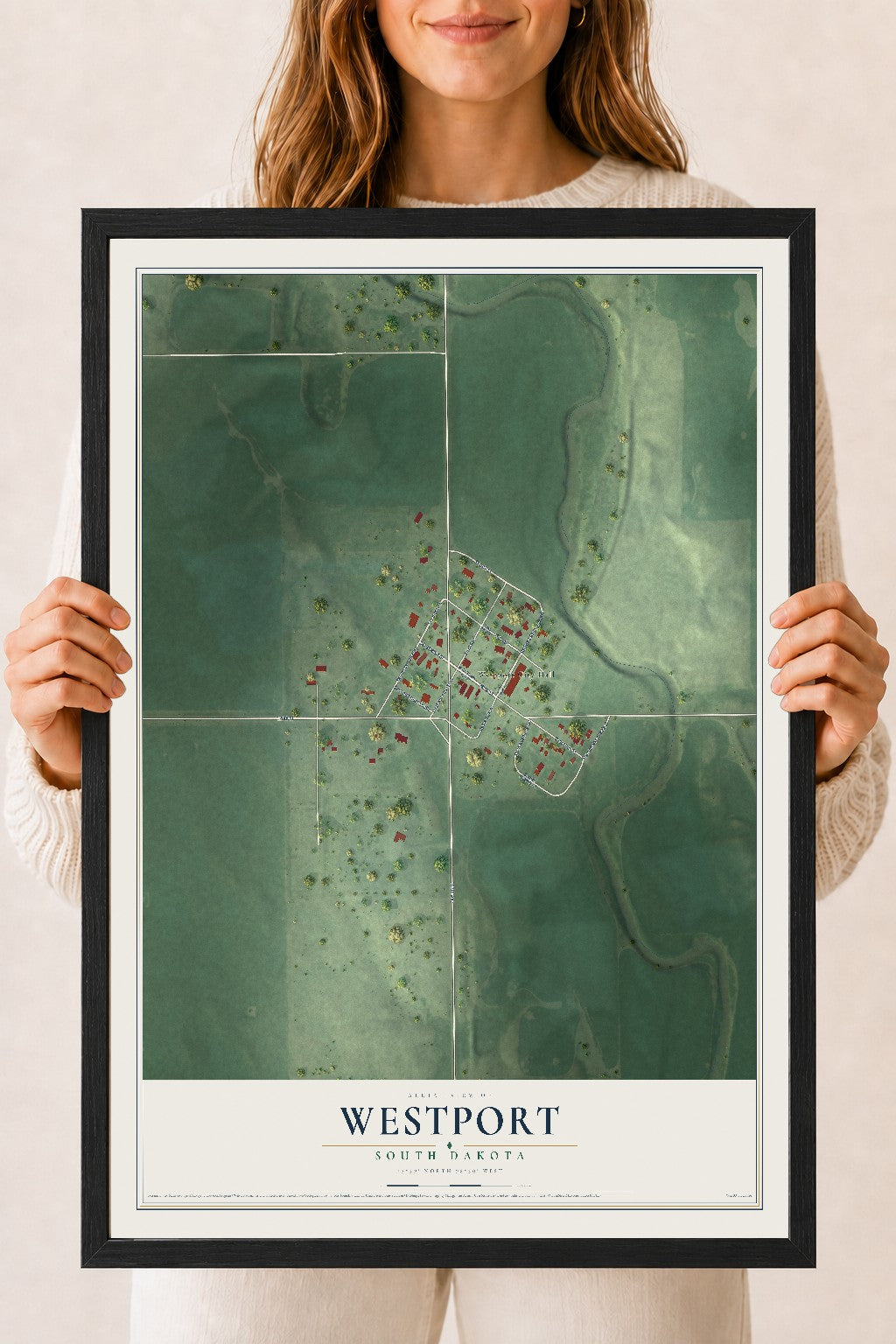 Map of Westport, South Dakota, 18 x 24 inch print in a black wood frame