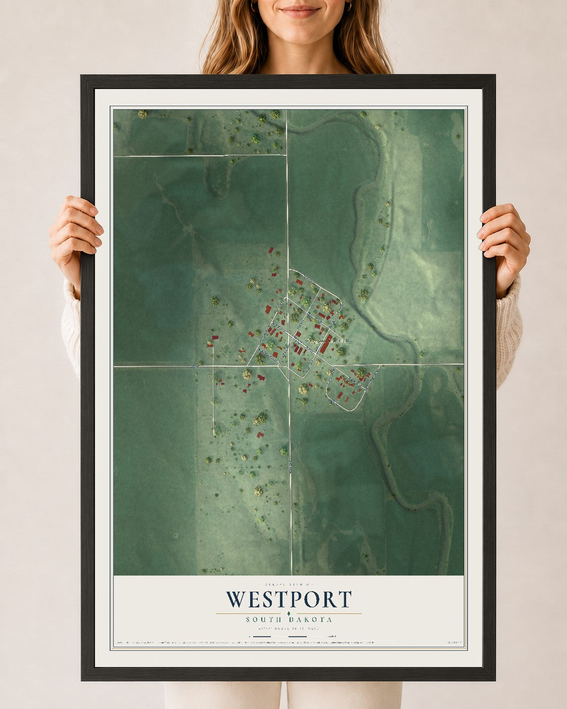 Map of Westport, South Dakota, 24 x 36 inch print in a black wood frame