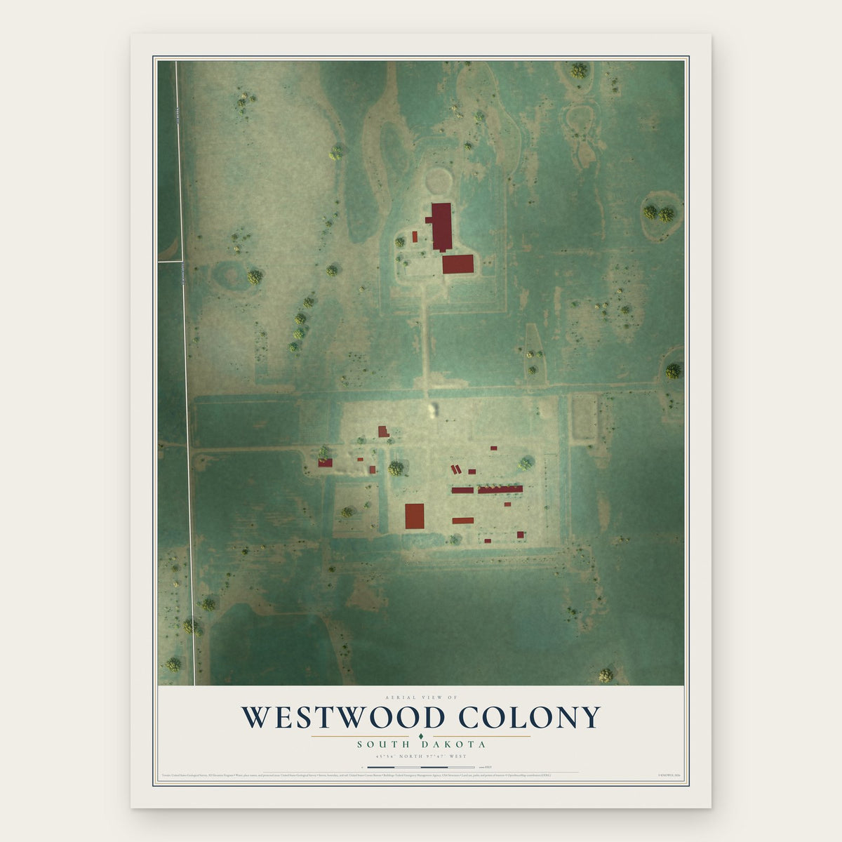 Westwood Colony, South Dakota map print, the full design