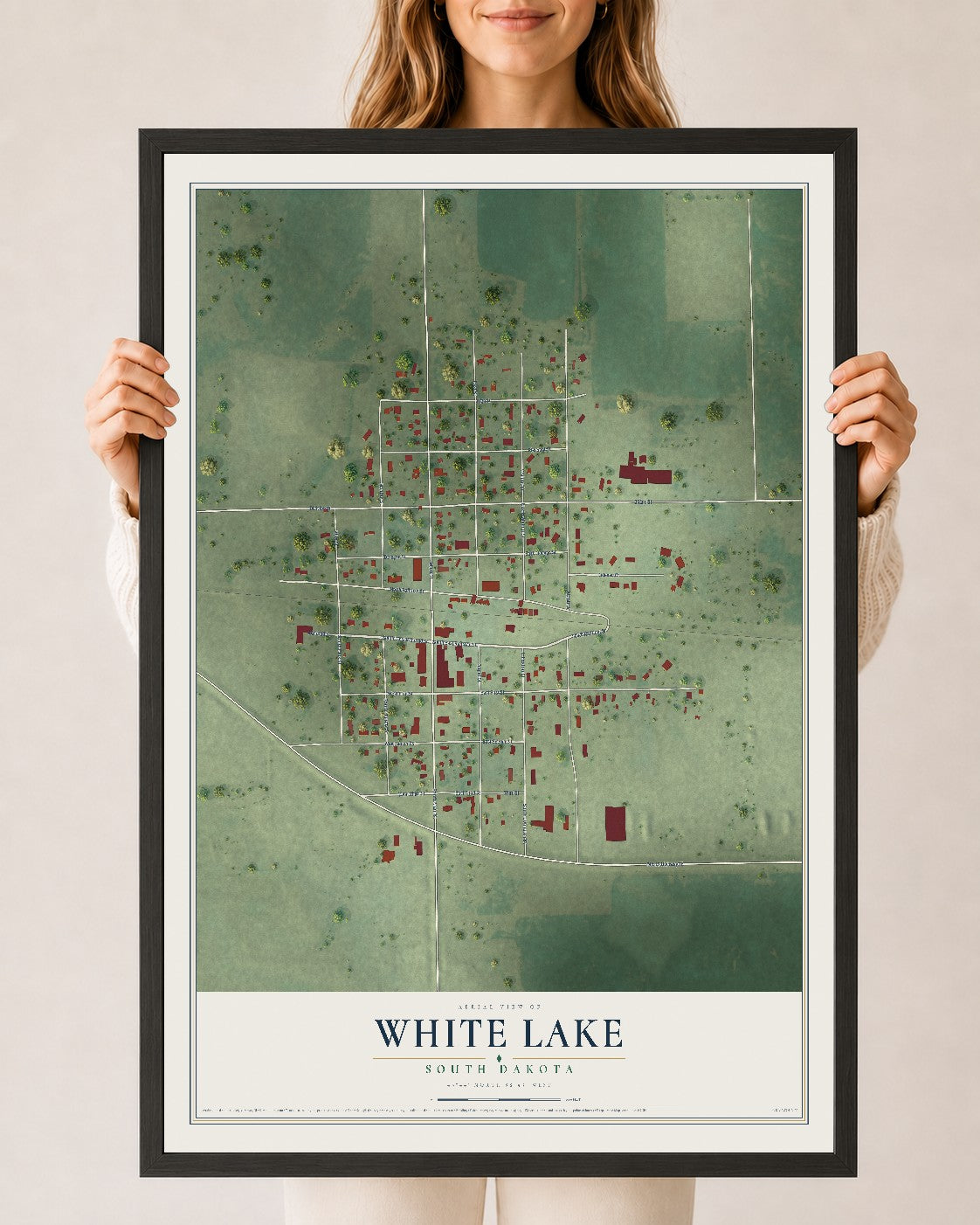 Map of White Lake, South Dakota, 24 x 36 inch print in a black wood frame