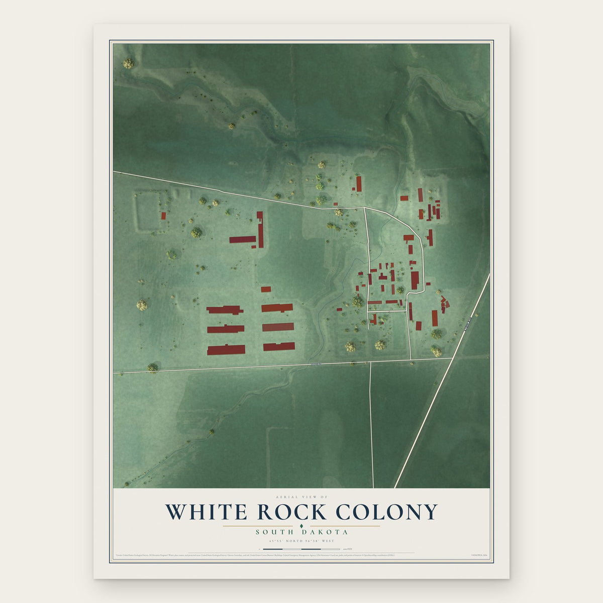 White Rock Colony, South Dakota map print, the full design