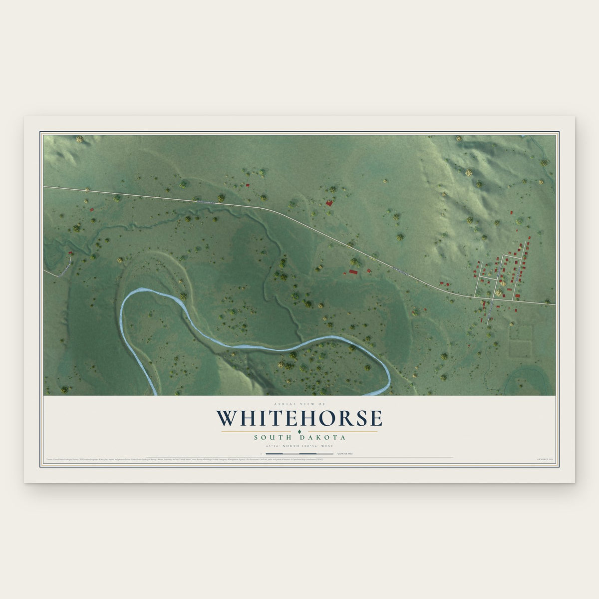 Whitehorse, South Dakota map print, the full design