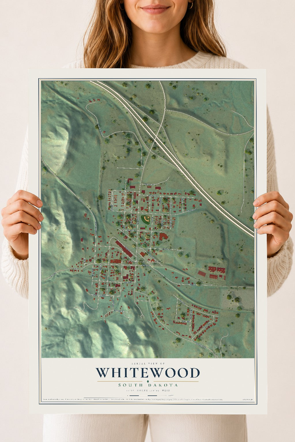 Map of Whitewood, South Dakota, 18 x 24 inch unframed archival matte print