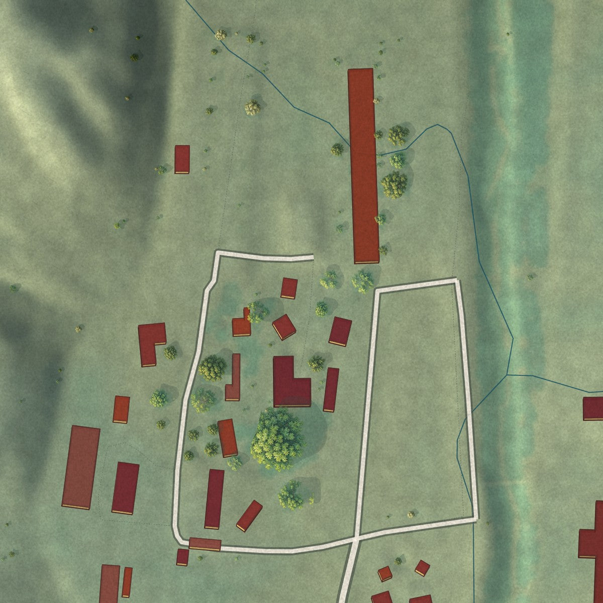 Close-up of the map of Wolf Creek Colony, South Dakota print showing street and building detail