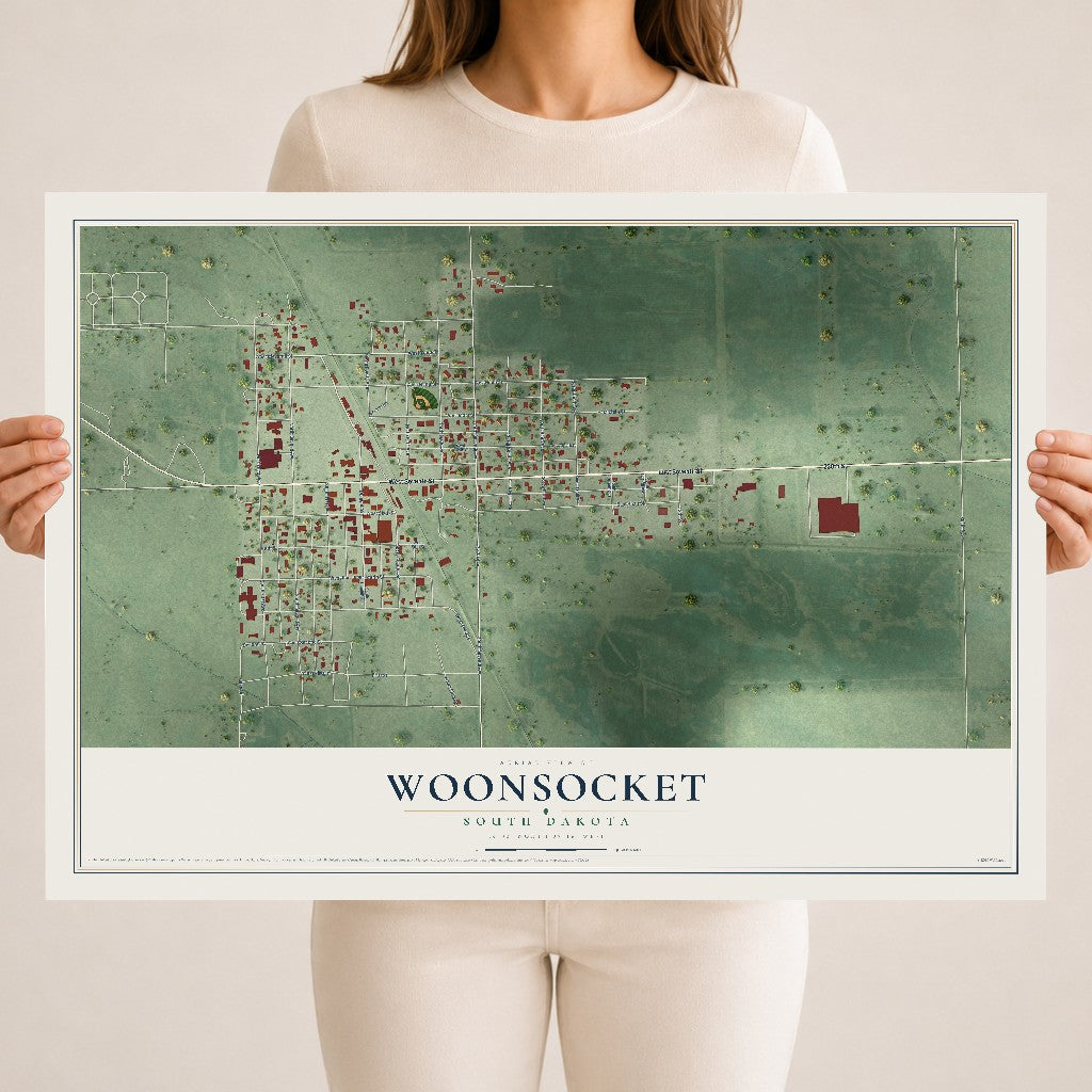 Map of Woonsocket, South Dakota, 18 x 24 inch unframed archival matte print