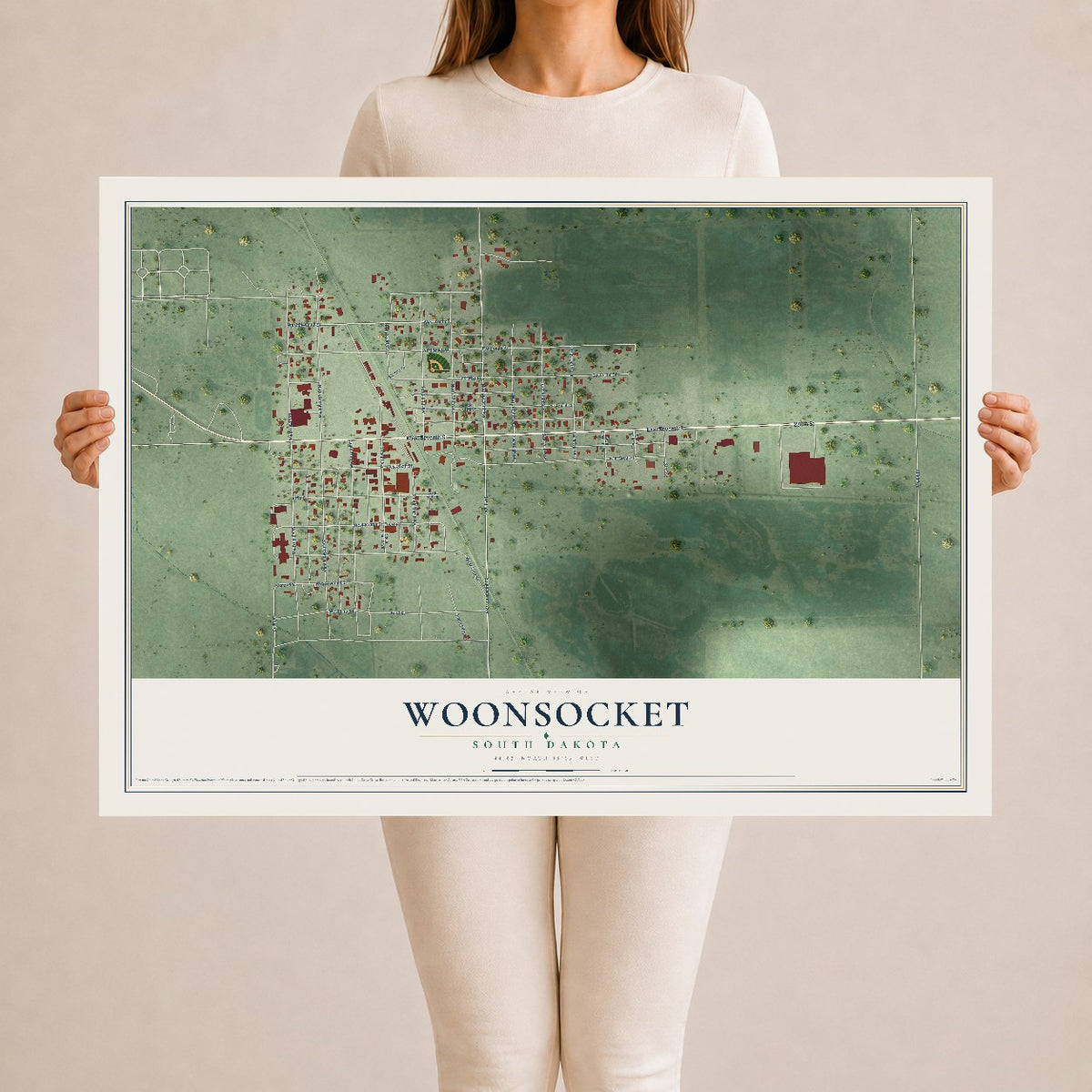Map of Woonsocket, South Dakota, 24 x 36 inch unframed archival matte print
