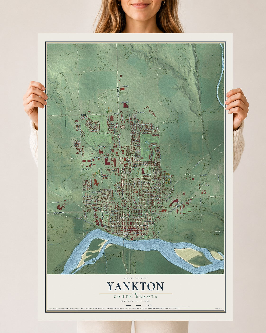 Map of Yankton, South Dakota, 24 x 36 inch unframed archival matte print