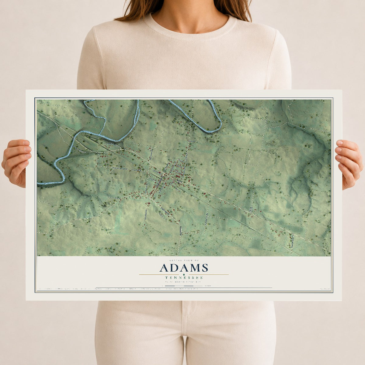 Map of Adams, Tennessee, 12 x 18 inch unframed archival matte print