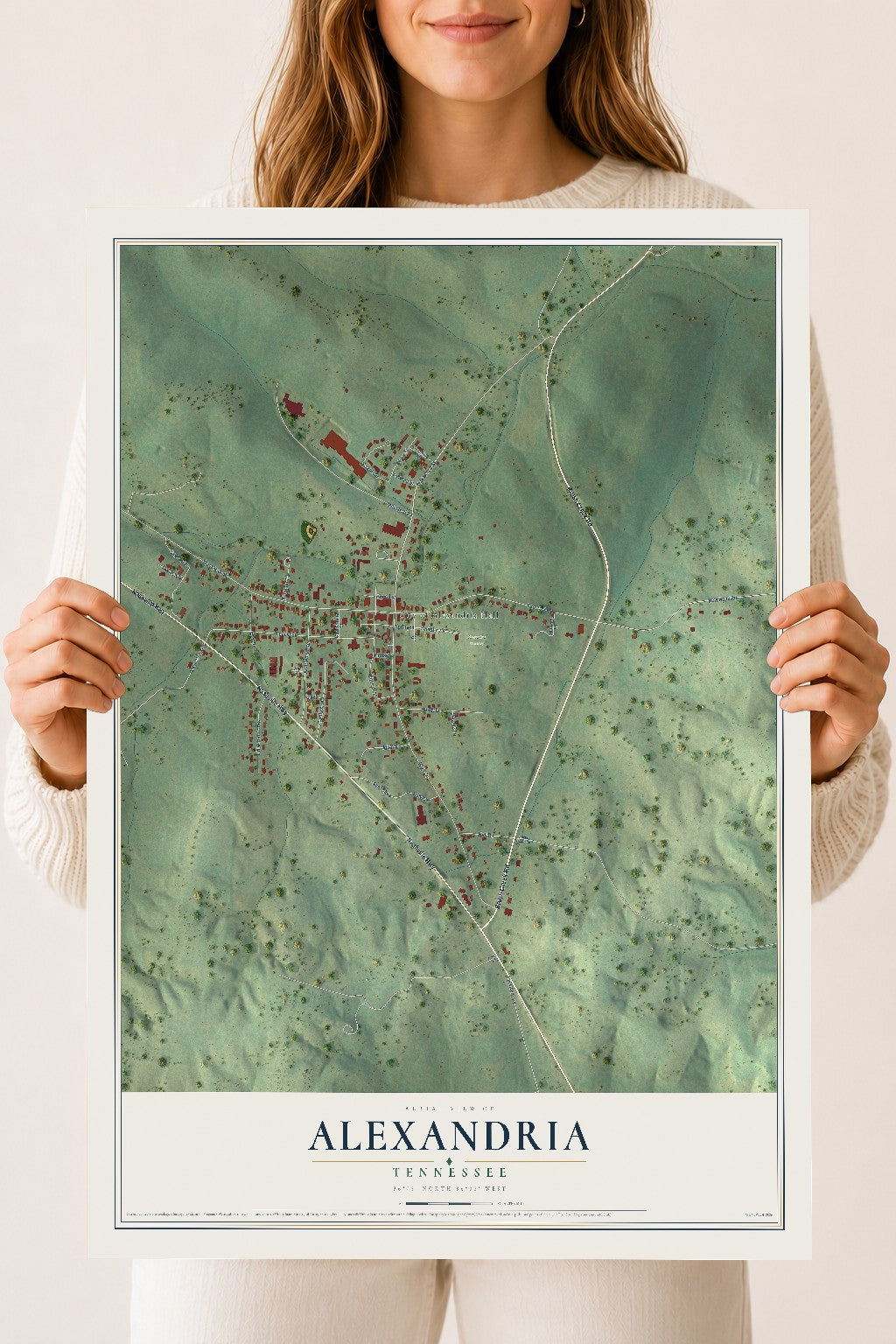 Map of Alexandria, Tennessee, 18 x 24 inch unframed archival matte print