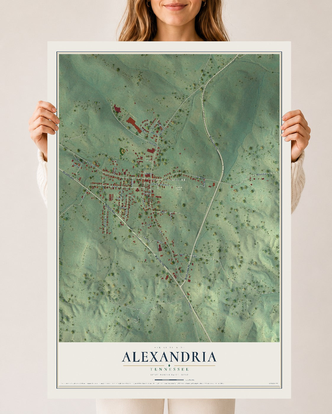Map of Alexandria, Tennessee, 24 x 36 inch unframed archival matte print