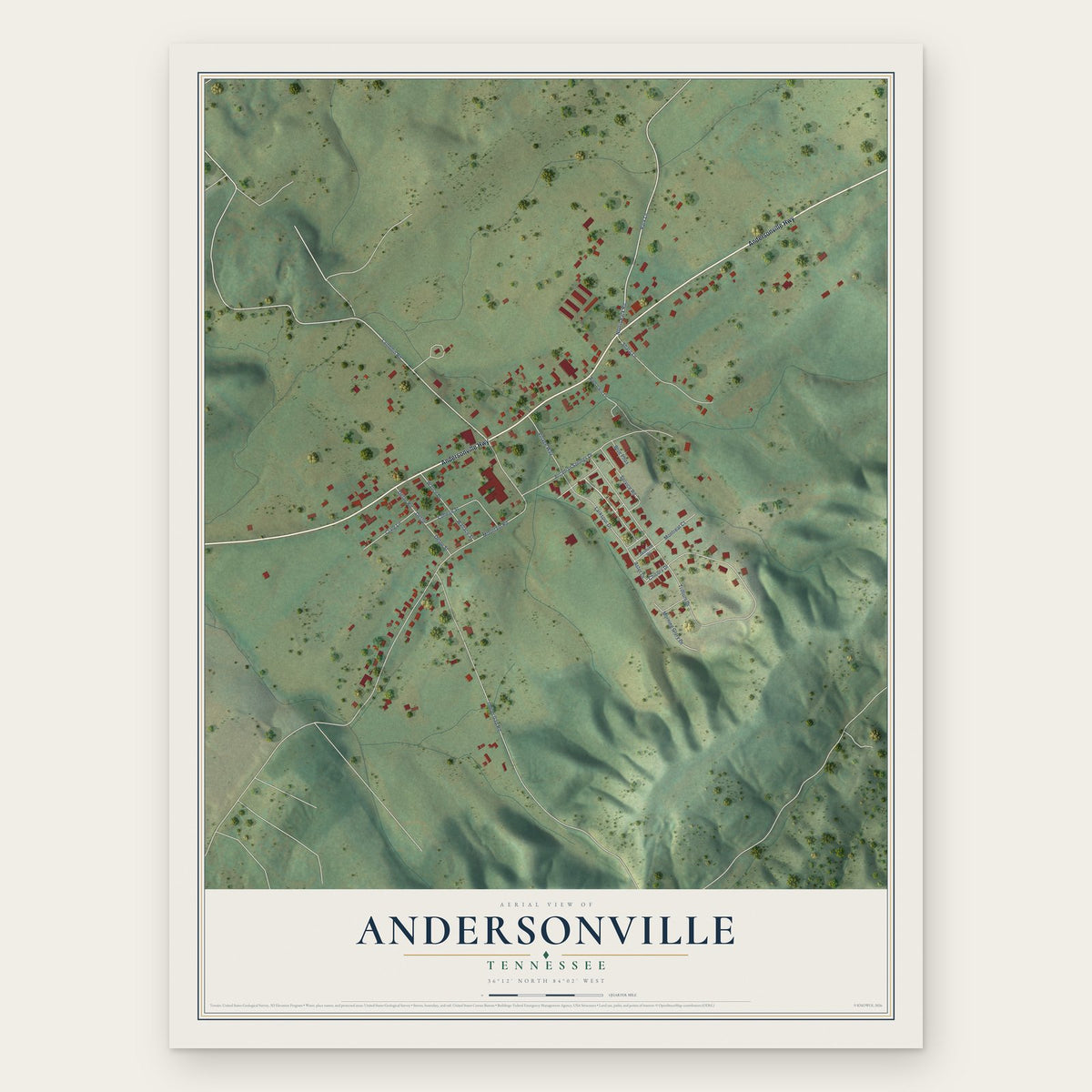 Andersonville, Tennessee map print, the full design