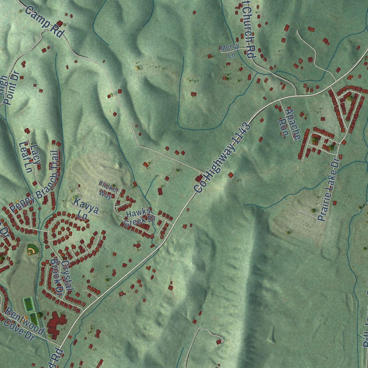Close-up of the map of Apison, Tennessee print showing street and building detail
