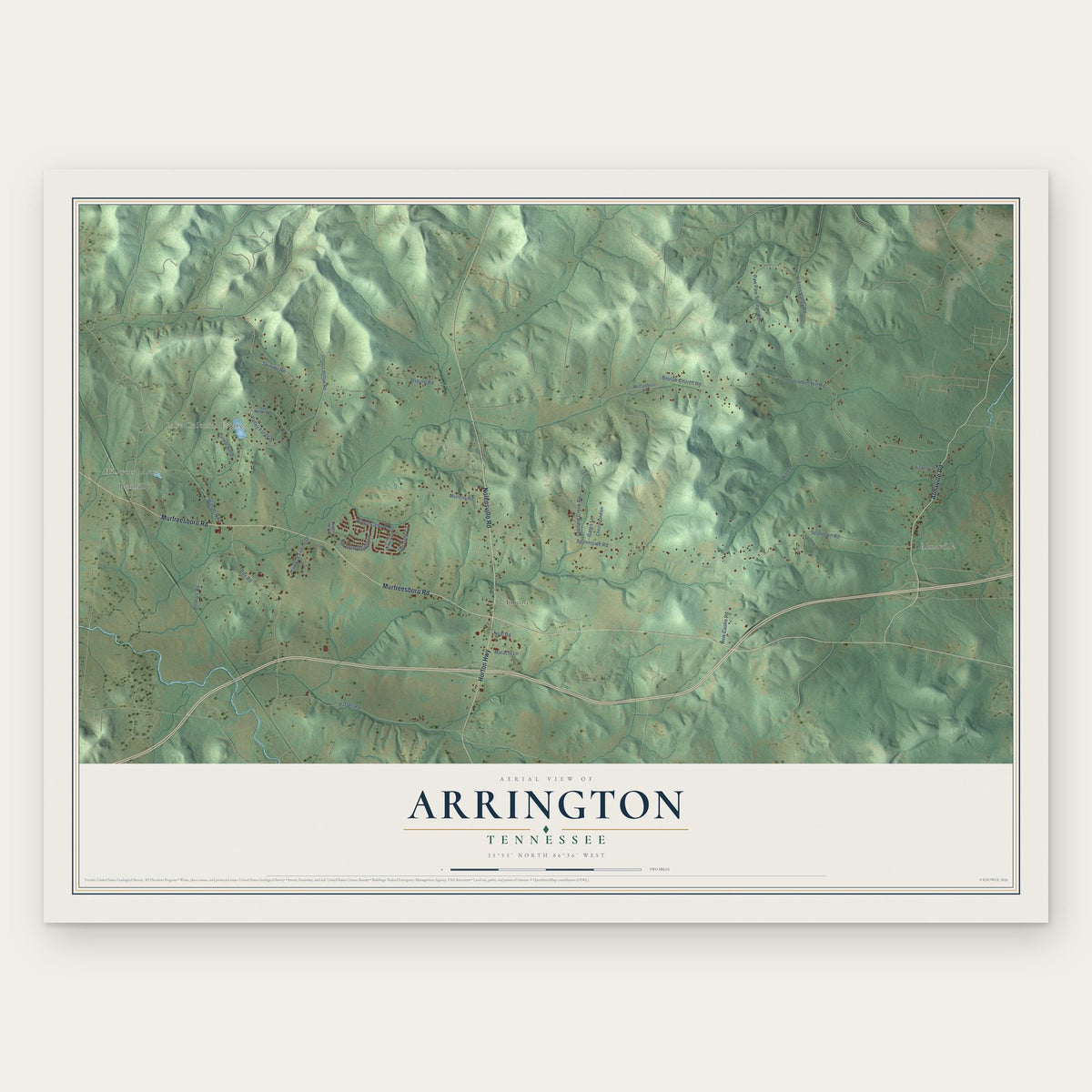 Arrington, Tennessee map print, the full design