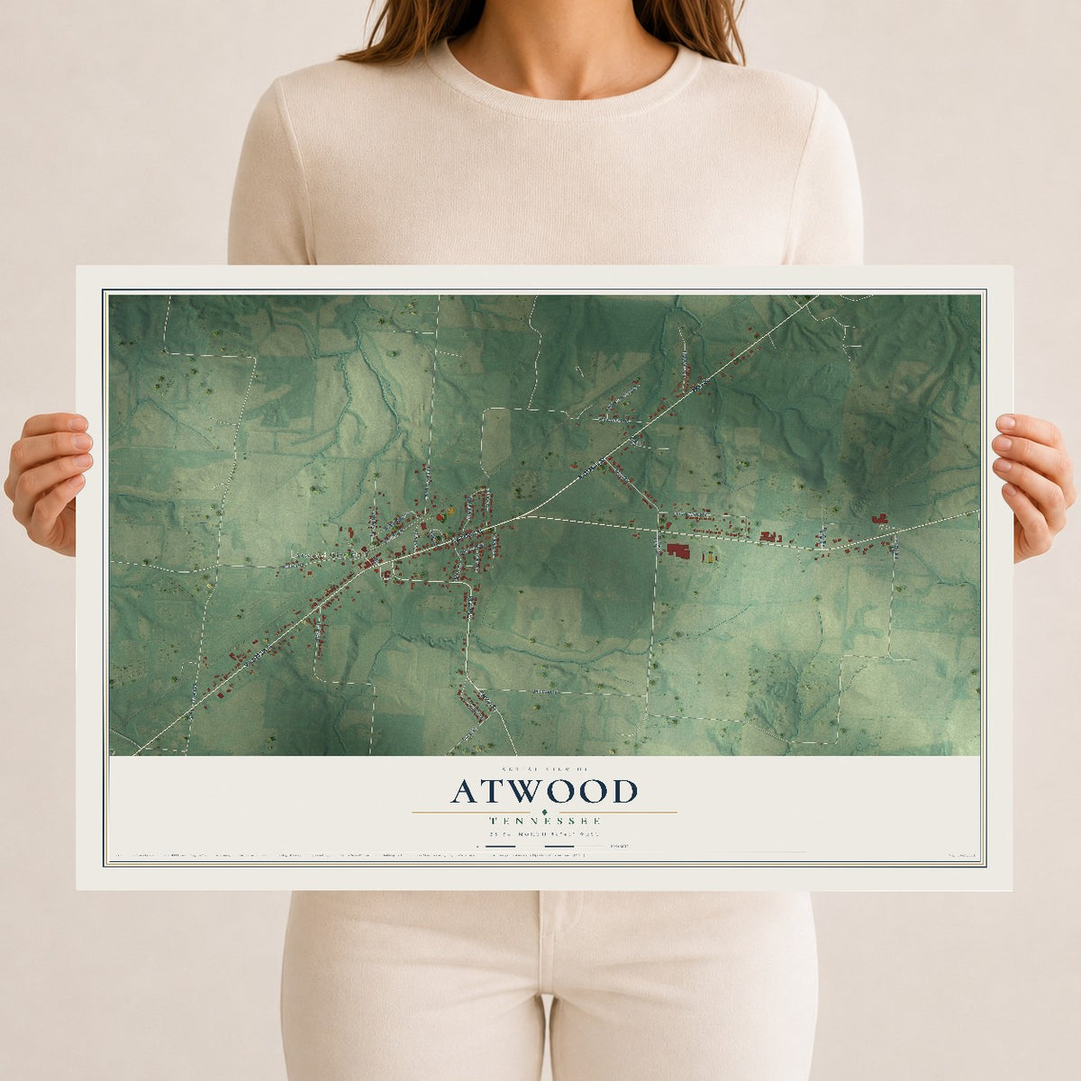 Map of Atwood, Tennessee, 12 x 18 inch unframed archival matte print