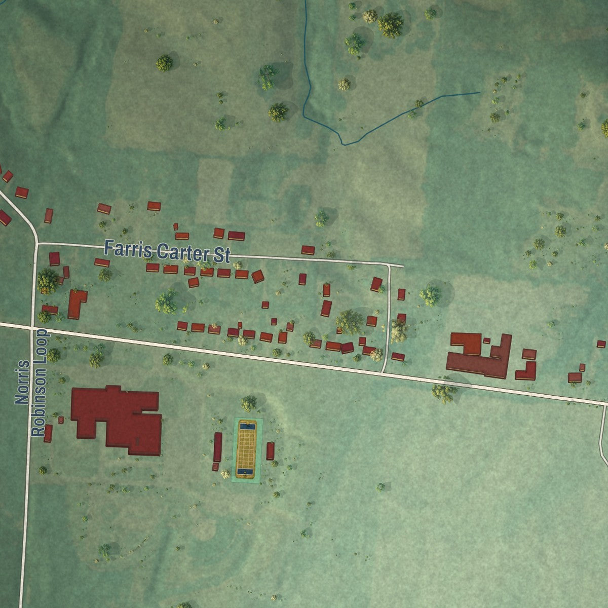 Second close-up of the map of Atwood, Tennessee print showing more streets and buildings