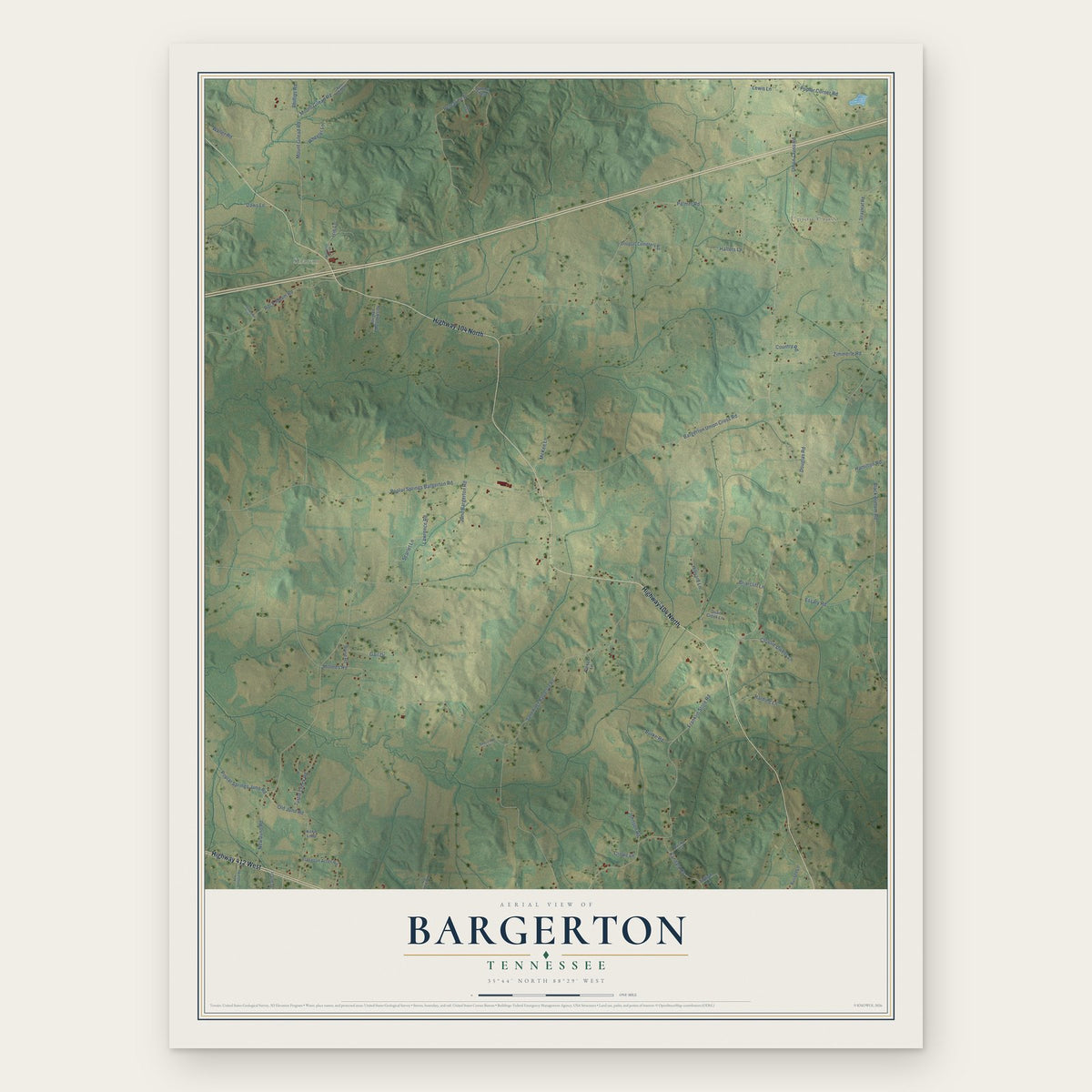 Bargerton, Tennessee map print, the full design
