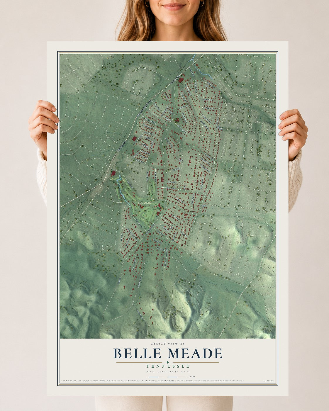 Map of Belle Meade, Tennessee, 24 x 36 inch unframed archival matte print