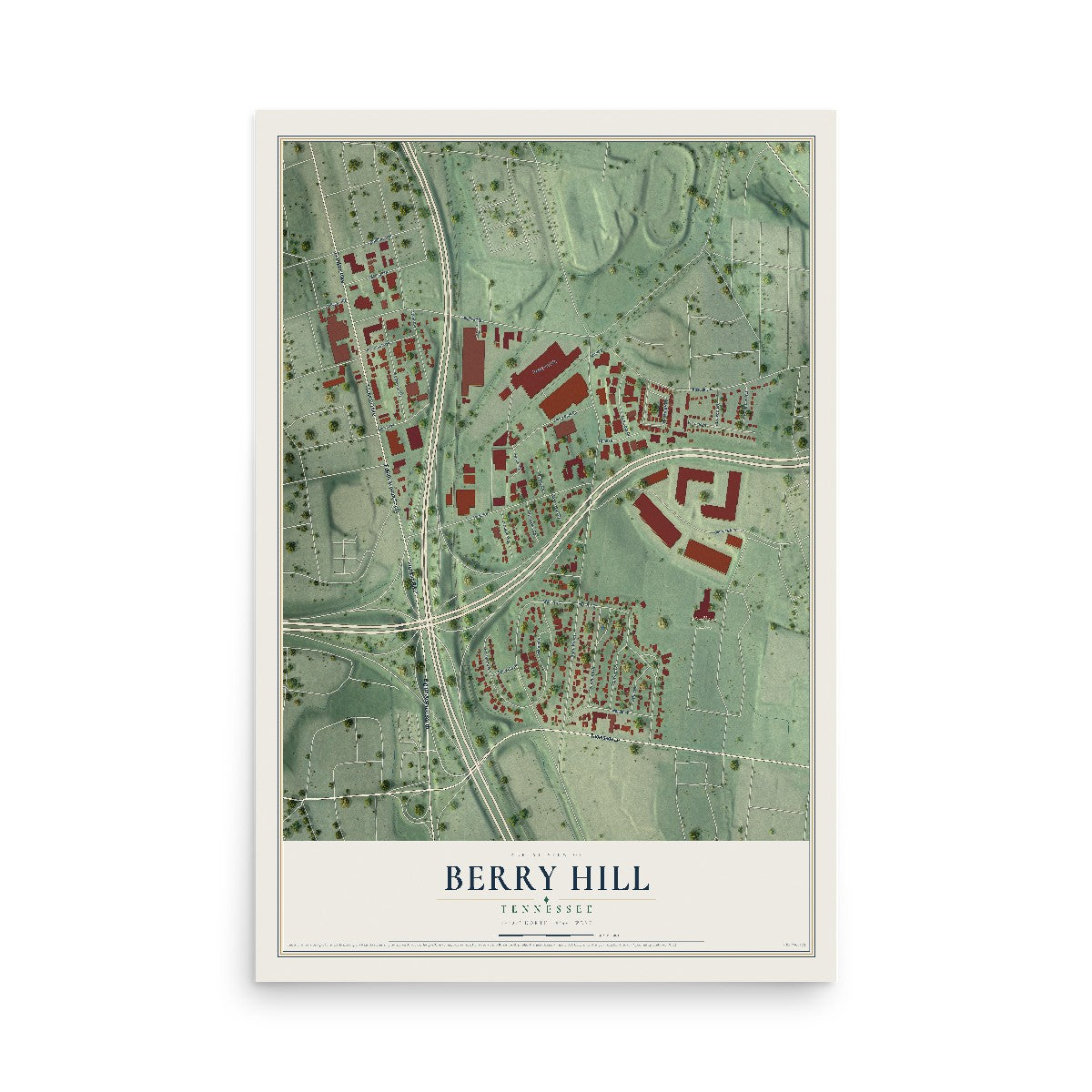 Map of Berry Hill, Tennessee, 12 x 18 inch unframed archival matte print