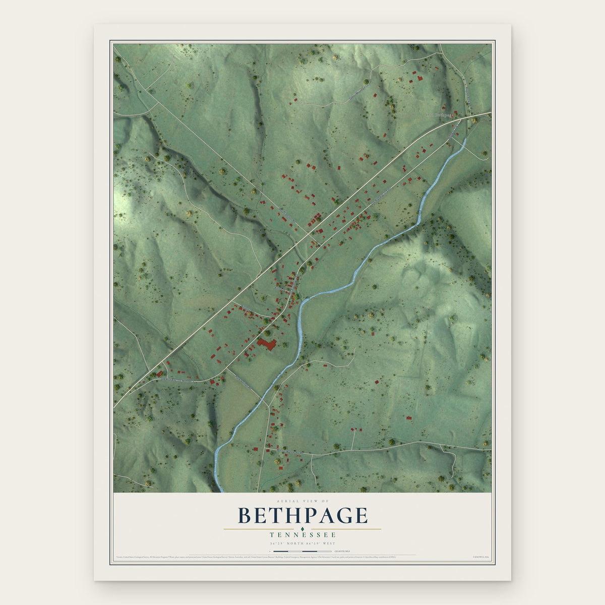 Bethpage, Tennessee map print, the full design