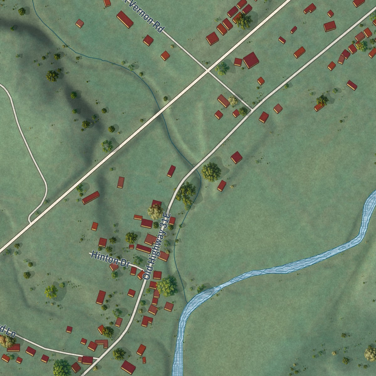 Close-up of the map of Bethpage, Tennessee print showing street and building detail
