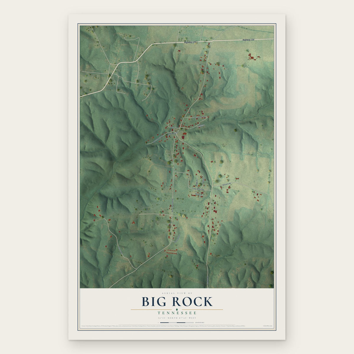 Big Rock, Tennessee map print, the full design